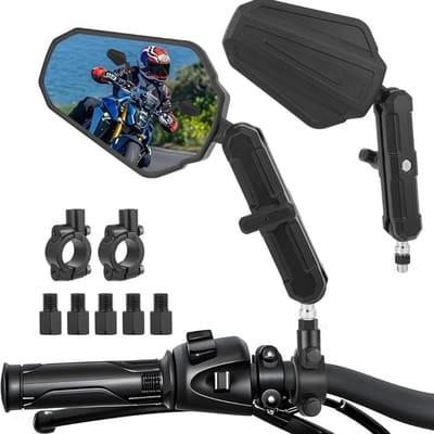 CLVP® Bar End Spiegels - Fietsspiegel - Motor Spiegels - Zwart