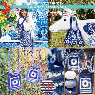 Haakpakket Granny Tassen Set-grote tas-telefoon tasje- buideltas- Blue/White