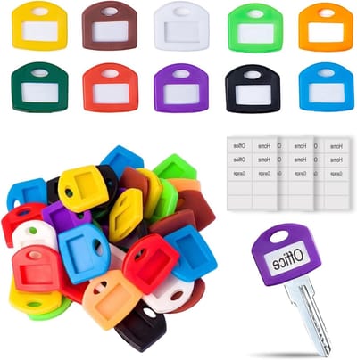 Set van 30 vierkante sleutelcaps met labels in 10 kleuren voor gemakkelijke identificatie van sleutels, silicone key markers