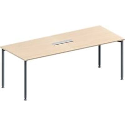 Schäfer Shop Genius Vergadertafel MODENA FLEX, in hoogte verstelbaar, 6-voudige contactdoos, rechthoekige vorm, 4-poot ronde buis, B 2000 x D 800 mm, esdoornpatroon