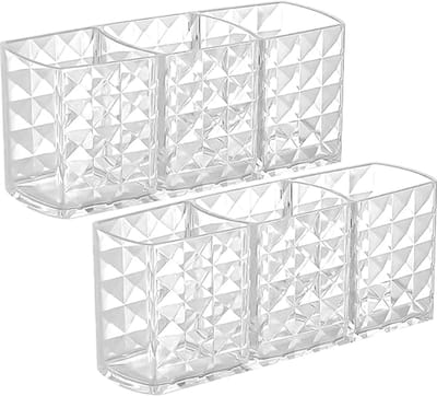 Famanu - Make-uporganizers van acryl, organizer, houder voor make-up, 3 vakken, acryl kristal, cosmetica-organizer, als organizer voor make-up en kwasten