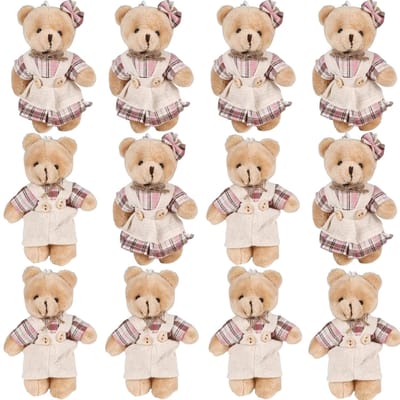 12-4s Mini Beer Knuffels Pluche Beren Mini Koppel Beer met Jute Kleding Kleine Beer Speelgoed voor Verjaardag Bruiloft Decora 12 PCS