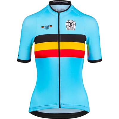 BIORACER Official Belgian Cycling - Icon Classic Fietsshirt Zomer - Dames - Blauw - Team Belgium - Korte Mouw - Aansluitend - Maat XL