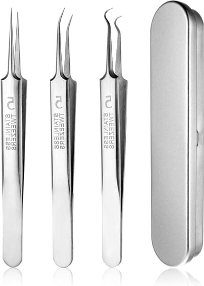 Set van 3 Pincetten voor het Verwijderen van Mee-eters en Puistjes - RVS Comedone Extractor voor Neus en Gezicht, Unisex, Zilver