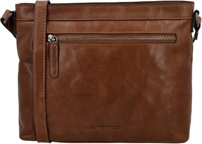 Hide & Stitches Westland Crossbody Schoudertas - Handige Ritsvakken - Fashion Bag - Leren Dames Tas - Cognac