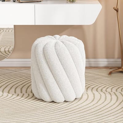 Ronde poef - Voetenbankje kruk - Extra zitplaats - Stevig houten frame - 34x45 cm - Beige