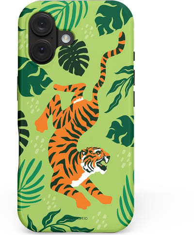 Casetastic hoesje geschikt voor Apple iPhone 16 - MagSafe - Dubbellaagse bescherming - Tijgerwoud - Fashion Case - Olijfgroen Goud