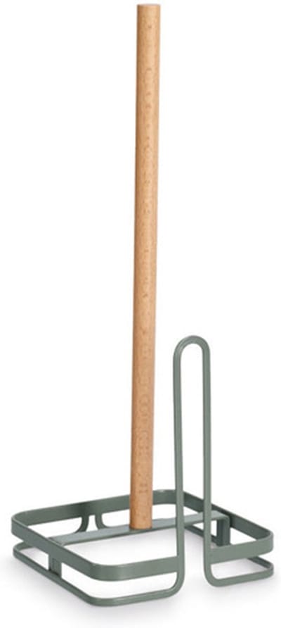 Zeller Keukenrolhouder - 1 rol - met afrol hulp - metaal/hout - groen - 35 x 13 cm