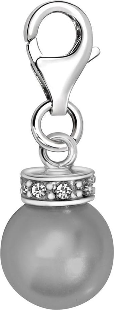 Quiges – 925 - Zilver – Charm - Bedel - Hanger - Kunst Parel Grijs - met – sterling - zilver - karabijnslot - geschikt - voor - Bedelarmband HC338