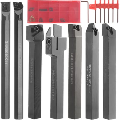 Outil de tournage de tour indexable 38 ''10mm, Kit de 21 pièces-7 pièces, support d'outils de tour en métal avec 7 pièces noir