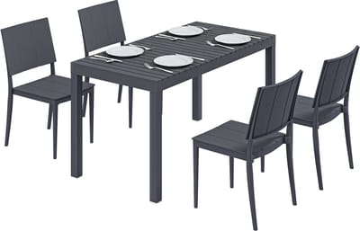 Outsunny Patio Dining Set-Metaal, kunststof-141,5L x 70,5B x 74,5H cm-Donkergrijs