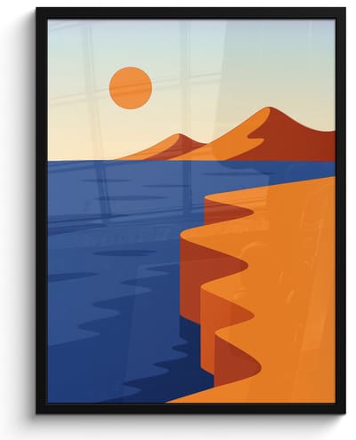 Poster in lijst - Fotolijst 60x80 cm - Posters - Landschap - Bergen - Zon - Zee - Posterlijst zwart - Decoratie - Wanddecoratie woonkamer - Muurdecoratie slaapkamer