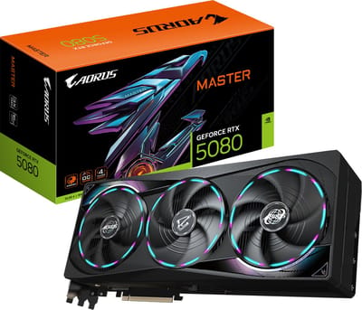 GIGABYTE NVIDIA GeForce RTX 5080 AORUS MASTER 16G - Videokaart - 16GB - GDDR7 - PCIe 5.0 - 1x HDMI 2.1 - 3x DisplayPort 2.1