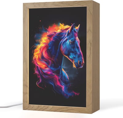 Nachtlampje 20x30 cm - Kinder lampje - Paard - Dier - Rook - Zwart - Kleuren - Tafellamp kinderkamer - Slaapkamer lamp - Bedlamp kinderen - Kinderlampje stopcontact - Wandlamp babykamer - Nachtlampjes