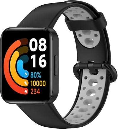 Siliconen Smartwatch bandje - Geschikt voor Redmi Watch 2 - Lite sport bandje - zwart/grijs - Strap-it Horlogeband / Polsband / Armband