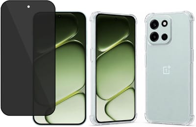 TechNow Hoesje + Privé Screenprotector geschikt voor OnePlus Nord 6 Hoesje Screenprotector - Privacy Tempered Glass - Case Transparant