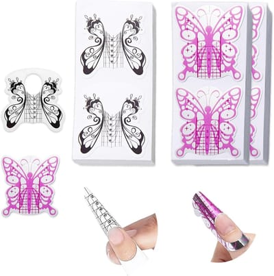 Set van 200 Zelfklevende Nagel Extensie Sjablonen voor Acryl- en Gelnagels - Vouwbare Modelling Templates voor Professionele Nagelkunst en Thuisgebruik in Zwart en Roze