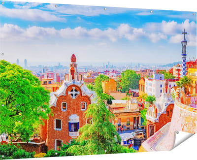 Gards Tuinposter Park G�ell in Barcelona - Kleurrijk - 180x120 cm - Tuindoek - Tuindecoratie - Wanddecoratie buiten - Tuinschilderij