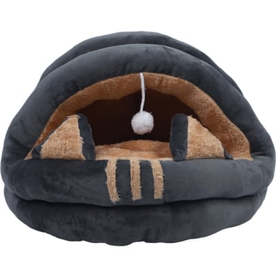 Kattenhol Semi-gesloten Knus Huisdierbed Cartoon Wasbaar Dierenhuis voor Herfst en Winter Grijs L S(for 2-4kg) black