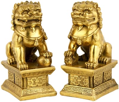 Dailygoods- Hondenstandbeelden Traditionele Chinese Feng Shui - Leeuwenbeeld - Fengshui-figuur - Hars Decor - Kantoorornament - Hoogwaardig Materiaal