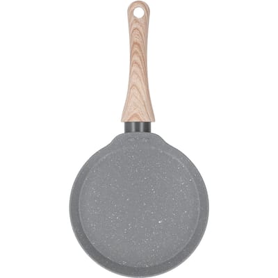 Poêle à Frire Manche en Bois Alliage d'Aluminium Poêle à Cuisiner Chauffage Rapide Antiadhésive Poêle à Omelette pour la Maison Medium gris