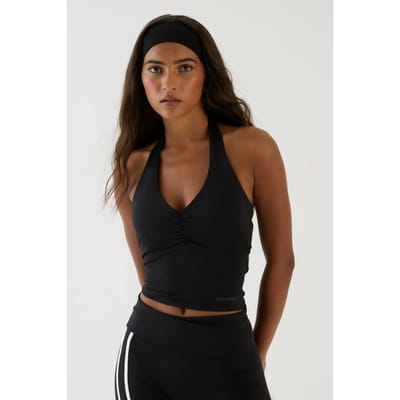 Dames Dsgn Studio Sculpt Gerimpelde Voorkant Cut-out Gevoerde Haltertop | Zwart | Maat: XL