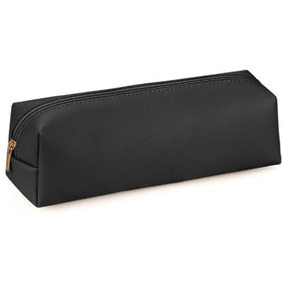 Pochette à Crayons Spacieuse en Cuir PU Étui Porte-Papeterie Boîte de Rangement Pochette à Crayons zippée Fournitures Scolaires Étudiant noir