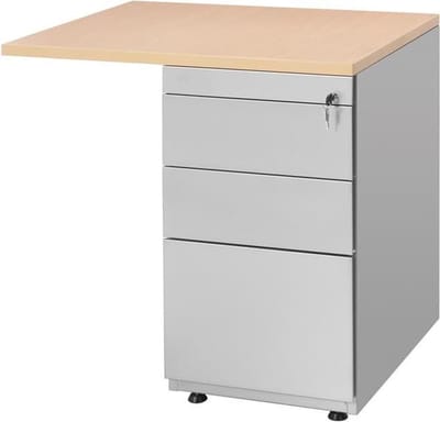 Ladeblok met aanbouwstuk 80x60cm 3 laden kleur Aluminium (RAL9006) topblad Robson Eiken