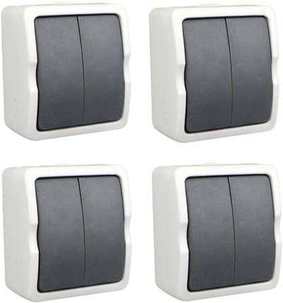 Benson Schakelaar - 4x - dubbel - opbouw - IP54 - 250V - 10A - spatwaterdicht - buiten
