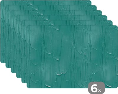 Placemat - Placemats kunststof - Verf - Patronen - Turquoise - 45x30 cm - 6 stuks - Hittebestendig - Anti-Slip - Onderlegger - Afneembaar