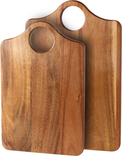 House of Husk Houten Snijplank Set - Serveerplank - Dienblad - Eucalyptushout - Ophangbaar Design - 38 x 25 Centimeter + 33 x 21.5 Centimeter