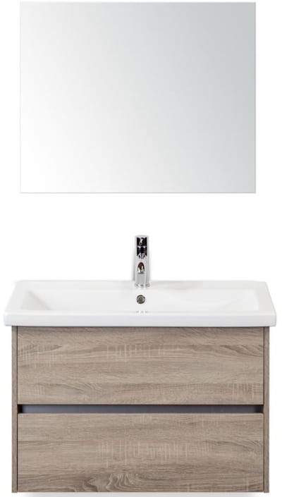 Como Badmeubelset 80 cm - Greeplijst in Kleur Grijs Eiken - Keramische Wastafel Wit met Spiegel