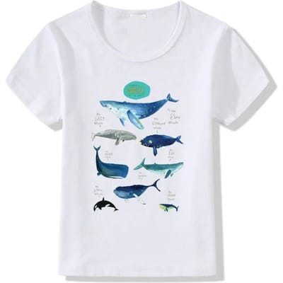 Zomermode Haaienprint T-shirt Kinderen Harajuku Walvisontwerp Korte mouwen Babymeisje Jongen Zomer Ronde hals Katoenen T-shirt 4T white