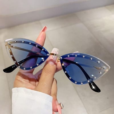 Gradient Cat Eye Zonnebril Retro Multicolor UV400 Bescherming Randloze Zonnebrillen Nieuwe Stijlvolle Feestzonnebrillen voor Vrouwen & Mannen Gradient Blue