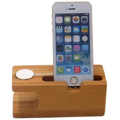 Bamboe Telefoonhouder Station Dock Hout Laadstandaard voor Apple Watch Serie 1 2 3 Compatibel met 42mm 38mm Oplaadkabel