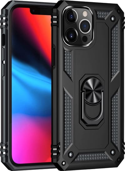 Hoesje voor iPhone 13 Pro Max - Swart backcover Shockproof Robuuste schokbestendige beschermingsring 360 draaibare ring