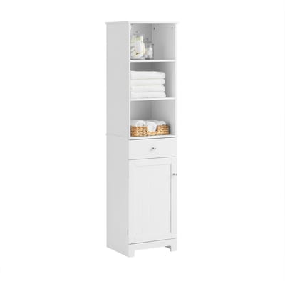 SoBuy BZR17-W Hoge Badkamerkast  - Lade, Deur & Planken - Wit - 40x150x33 cm