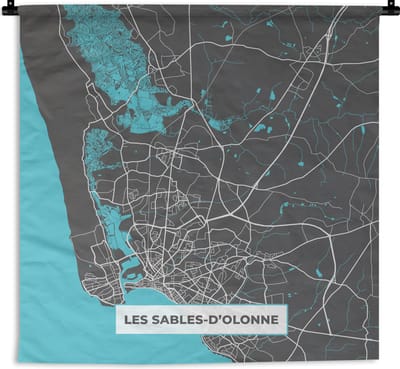 Wandkleed - Wanddoek - Kaart - Plattegrond - Les Salbes-d'Olonne - Frankrijk - Stadskaart - 180x180 cm - Wandtapijt
