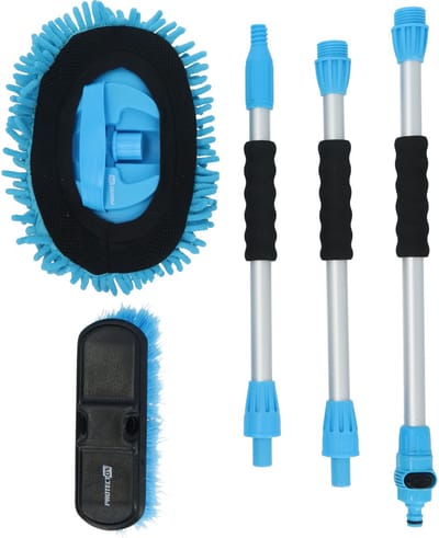 Protecton Auto wasborstel Set - 5-Delig - Wasborstel & chenille mop - Steel uit 3 delen - Maximale lengte 130cm - Gardena aansluiting