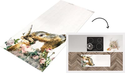Keukenloper - Loper keuken - Schotse hooglander - Waterverf - Bloemen - 120x50 cm - Keukenloper vinyl