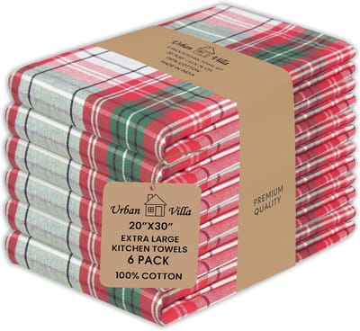 Set van 6 Keukendoeken Rood Groen Wit XXL 50x75 cm - 100% Katoen - Zeer Absorberend en Duurzaam