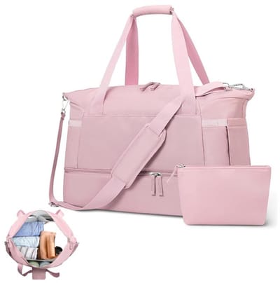 KZQ sporttas met schoenenvak - waterdichte reistas met USB-oplaadpoort, lichtgewicht - unisex, geschikt voor fitness en reizen - toegestaan ​​als handbagage - roze