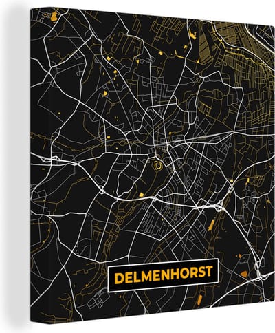 Canvas Schilderij Goud – Duitsland – Plattegrond – Gold – Stadskaart – Kaart – Delmenhorst - 20x20 cm - Wanddecoratie
