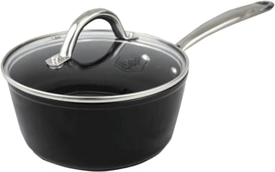 Cook & Pan - Steelpan met glazen deksel 18 cm - PFAS vrij - Inductie Keramisch - Non stick - 7 jaar garantie - Zwart
