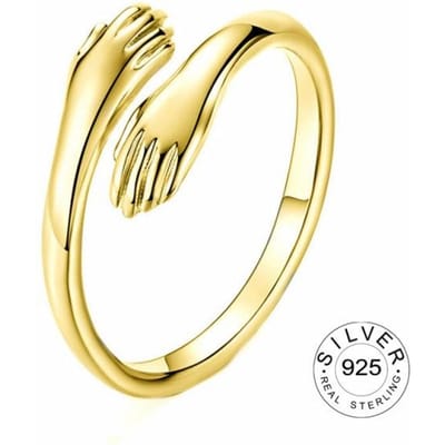 Verstelbare 925 Sterling Zilveren Ring Trendy Goud Fijne Sieraden Open Verstelbare Antieke Ringen Handen Knuffelvormige Lus Voor Vrouwen Kofo goud