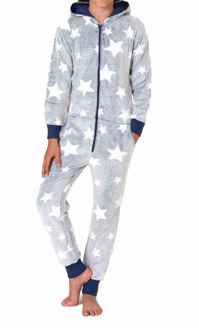Meisjespyjama jumpsuit in sterdessin van behaaglijk warm koraalfleece
