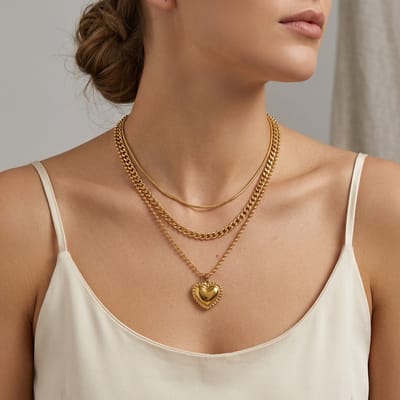 chetoria Gouden Drielagige Hartjes Ketting-Romantisch hartmotief
