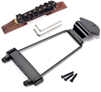 SVGCommerce - Snarige gitaar - Hoogte verstelbare brug - Palissander - Trapeze tailpiece - Ideaal voor Archtop Jazz Gitaar - Zwart