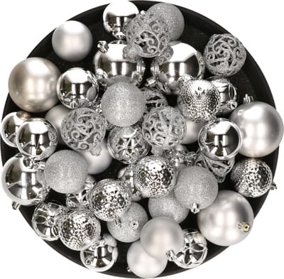 Kerstversiering kunststof kerstballen lichtroze 4-6 cm pakket van 44x stuks - Kerstboomversiering