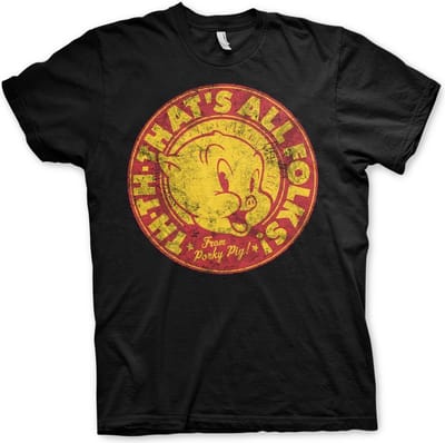 Looney Tunes Heren Tshirt -S- Porky Pig - That's All Folks! Zwart